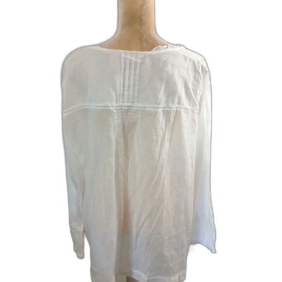 DKNY Jeans White Peasant Blouse 22/24W 100% Cotton Pintuck Ruffle Boho Top 31” - Picture 6 of 6